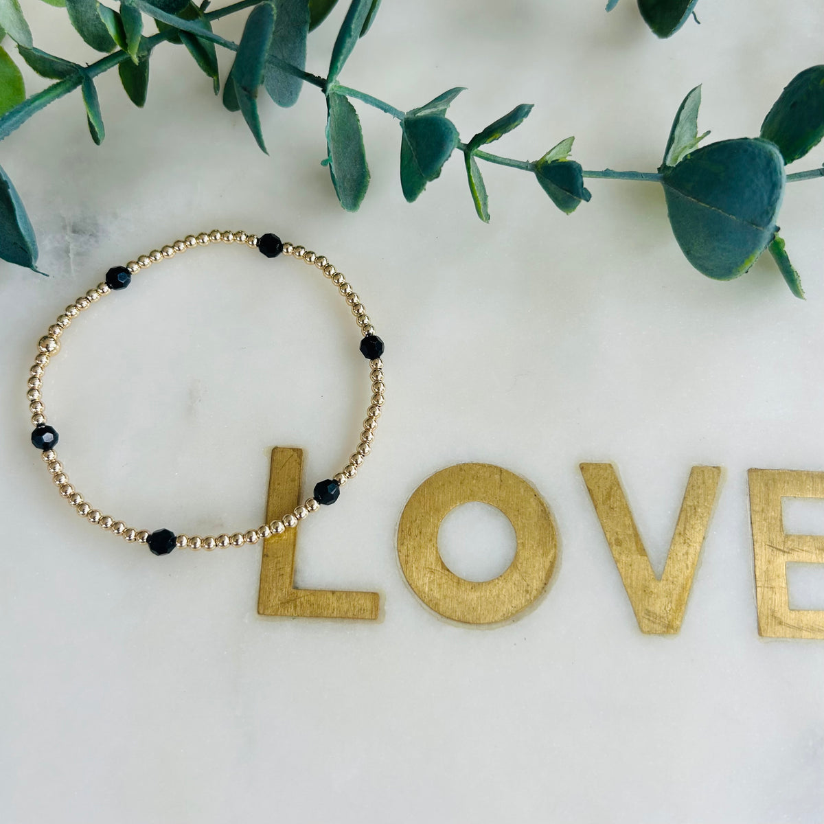14ct 2.5mm & 1 Black Crystal Combination Bracelet - Gold Filled