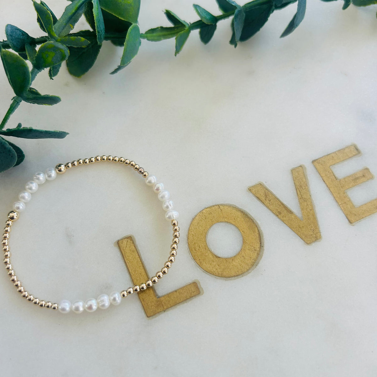 14ct 2.5mm & 5 Pearl Combination Bracelet - Gold Filled