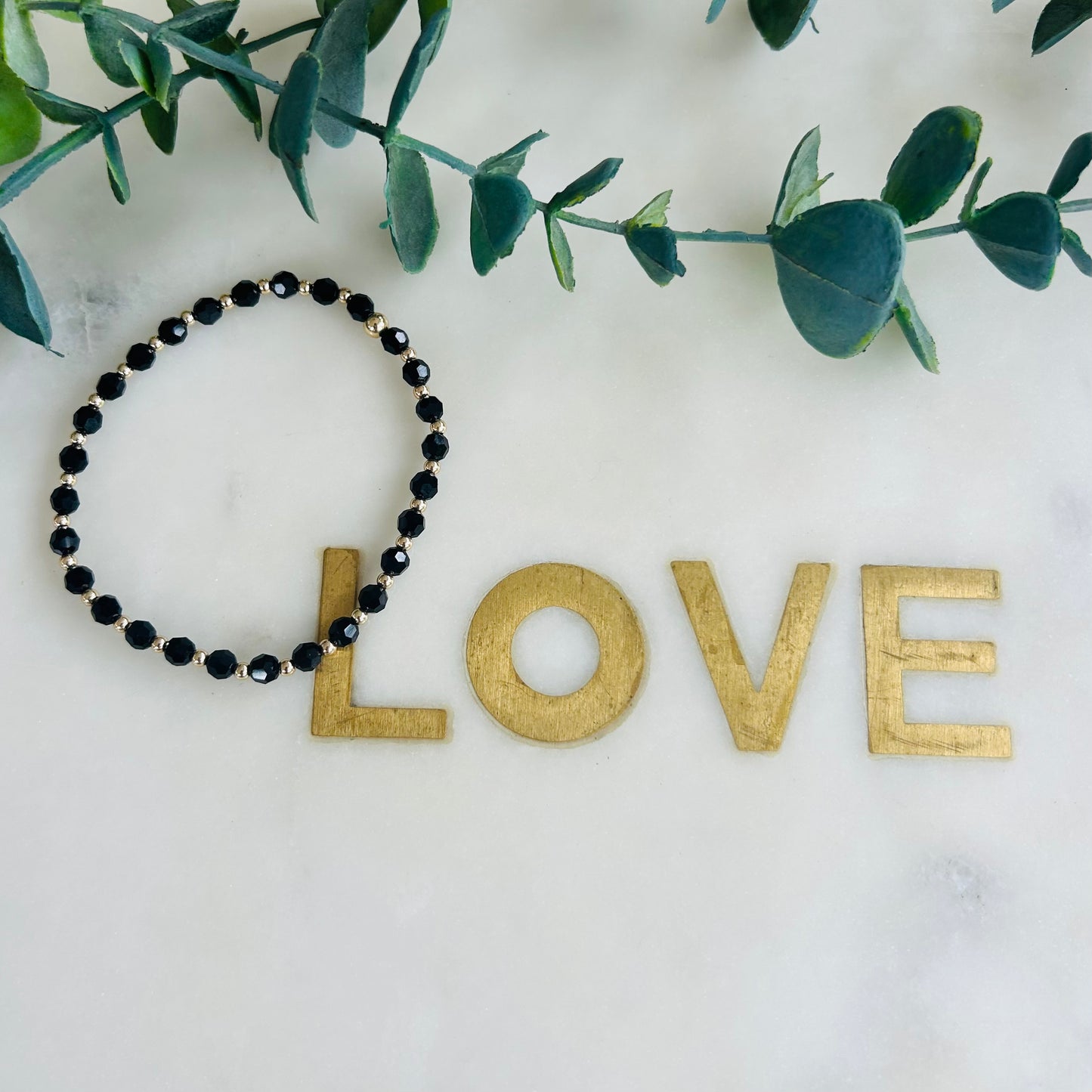 14ct 2.5mm & Black Crystals Combination Bracelet - Gold Filled