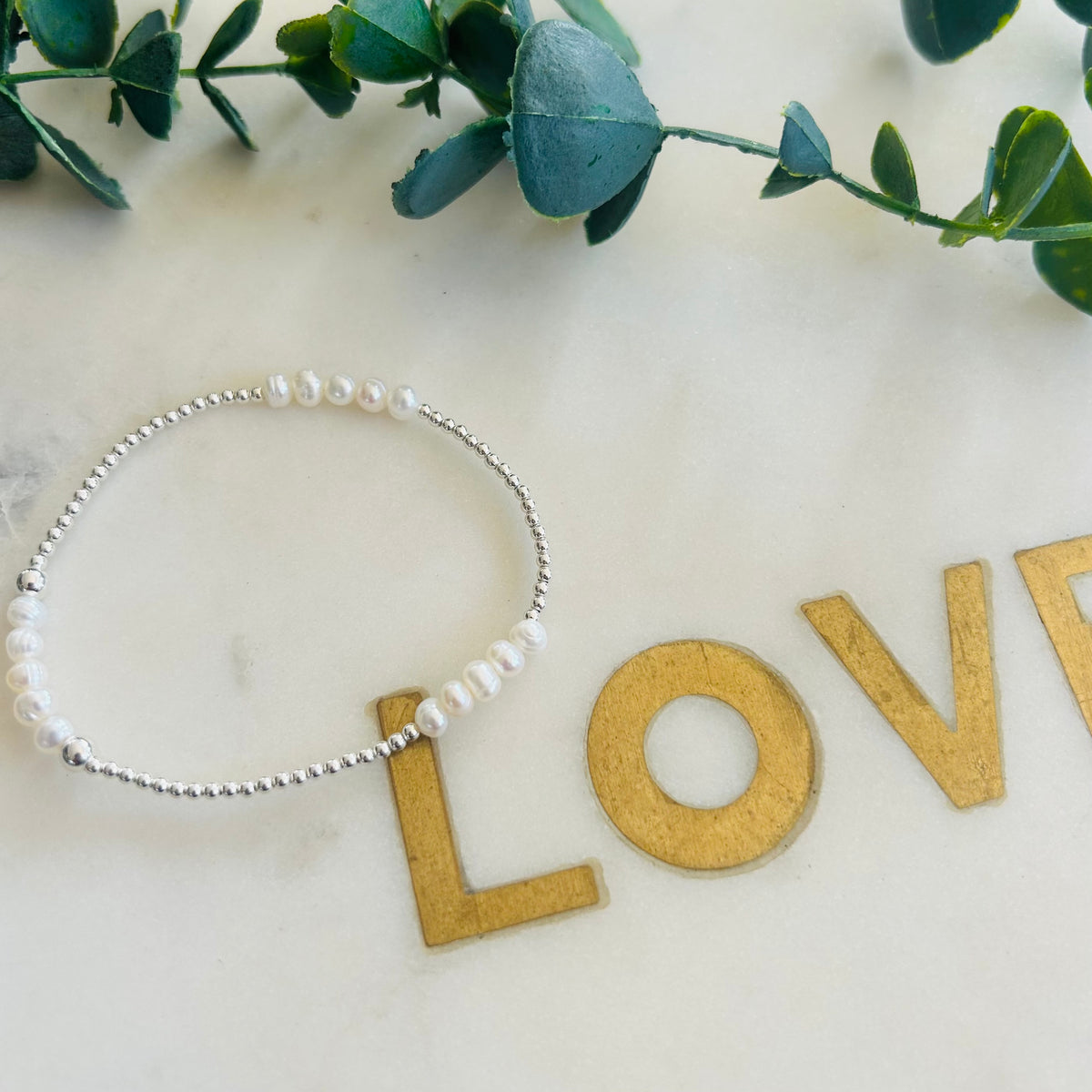 2mm & 5 Pearl Combination Bracelet - Sterling Silver