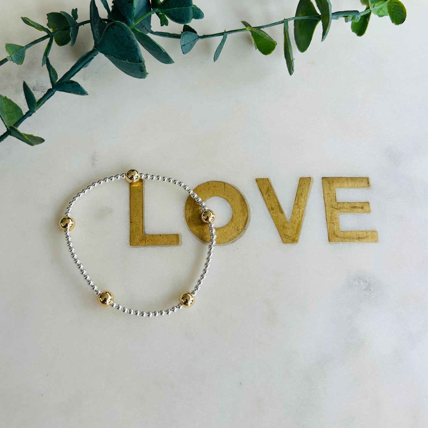14ct 6mm Gold Filled & 2.5mm Combination Bracelet - Sterling Silver