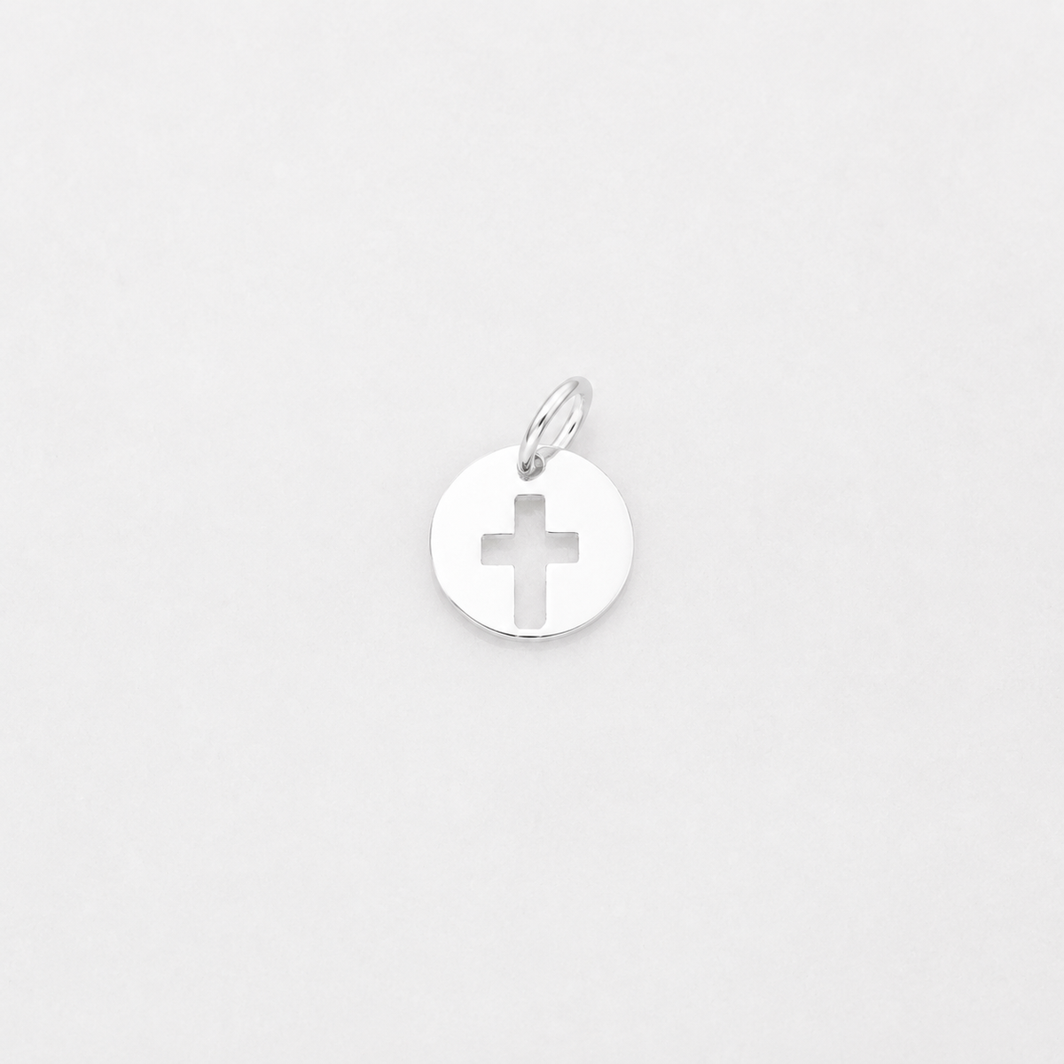 Circle with Cross Cut Out Charm - Sterling Silver