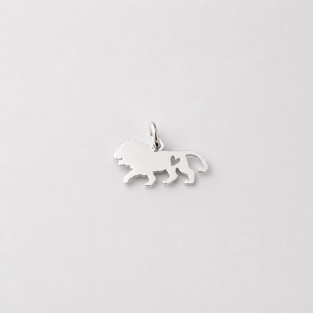 Lion Charm with Cut Out Heart - Sterling Silver