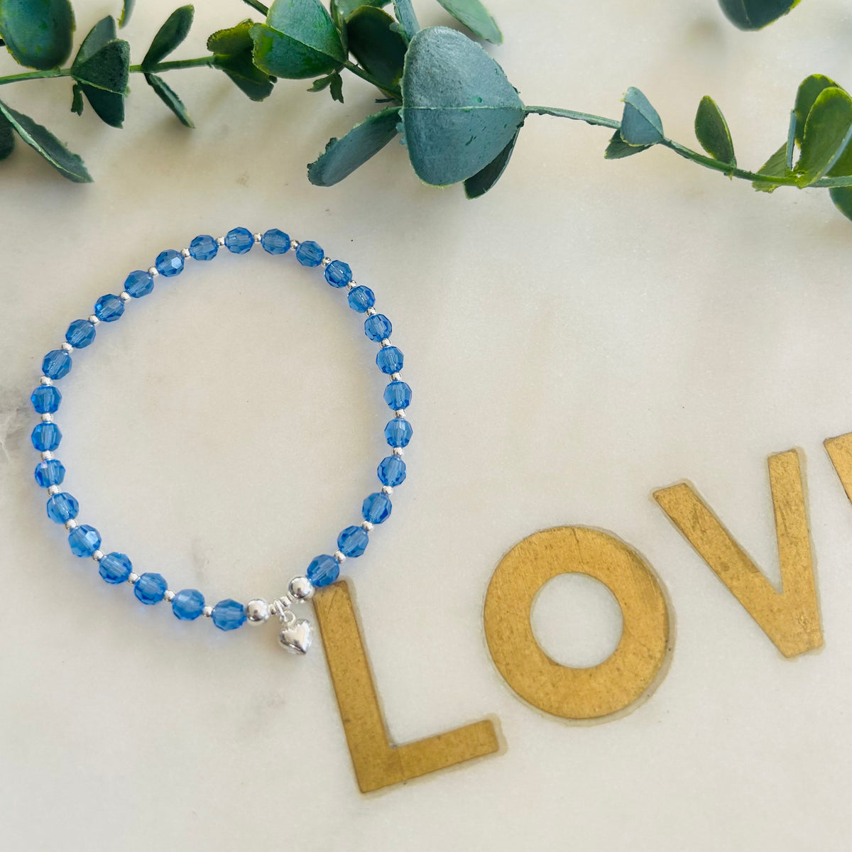2mm & Blue Sapphire Crystal Combination Bracelet - Sterling Silver