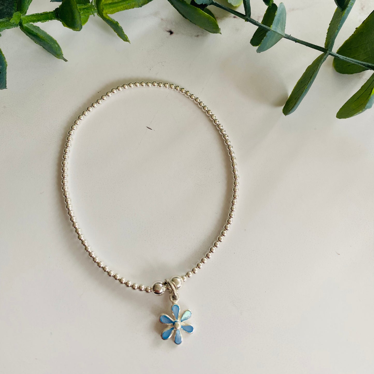 2mm & Coloured Dainty Flower Bracelet - Sterling Silver – view 5
