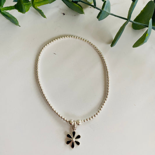 2mm & Coloured Dainty Flower Bracelet - Sterling Silver – view 2