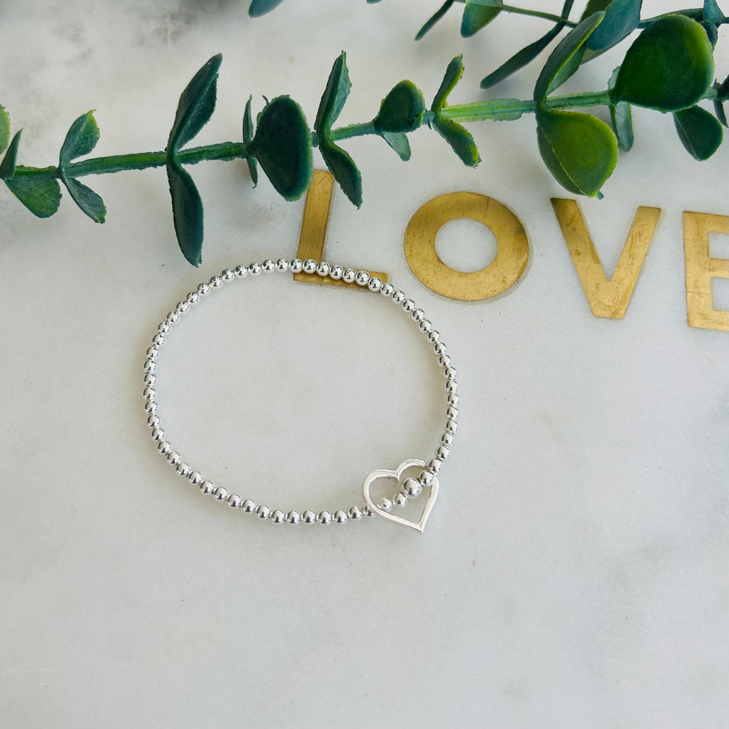 3mm Sterling Silver Stencil Heart Bracelet