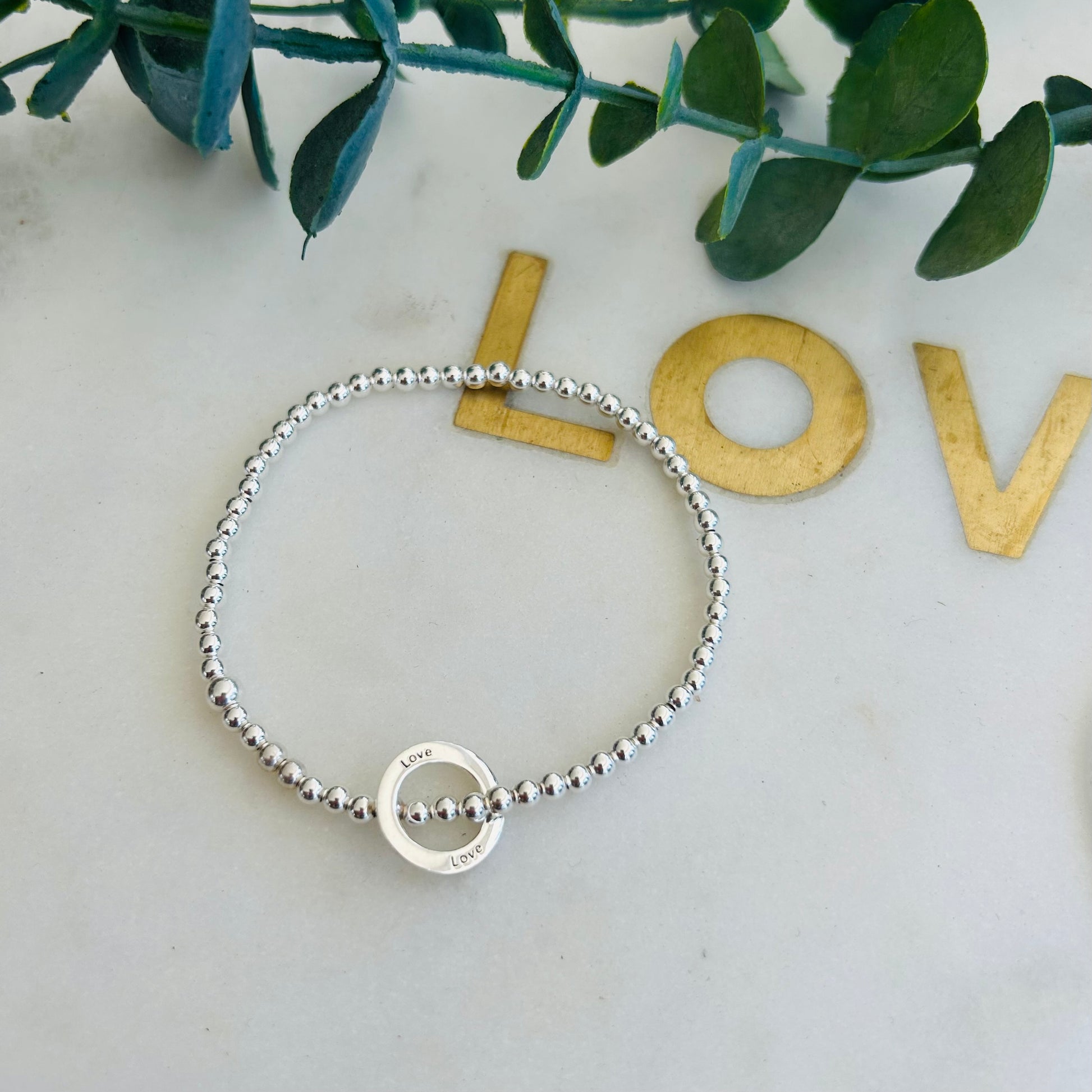 3mm & Love Circle Bracelet - Sterling Silver