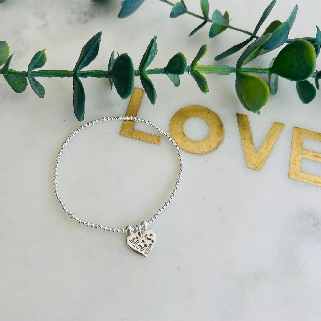 2mm Sterling Silver Love You To The Moon Heart Bracelet