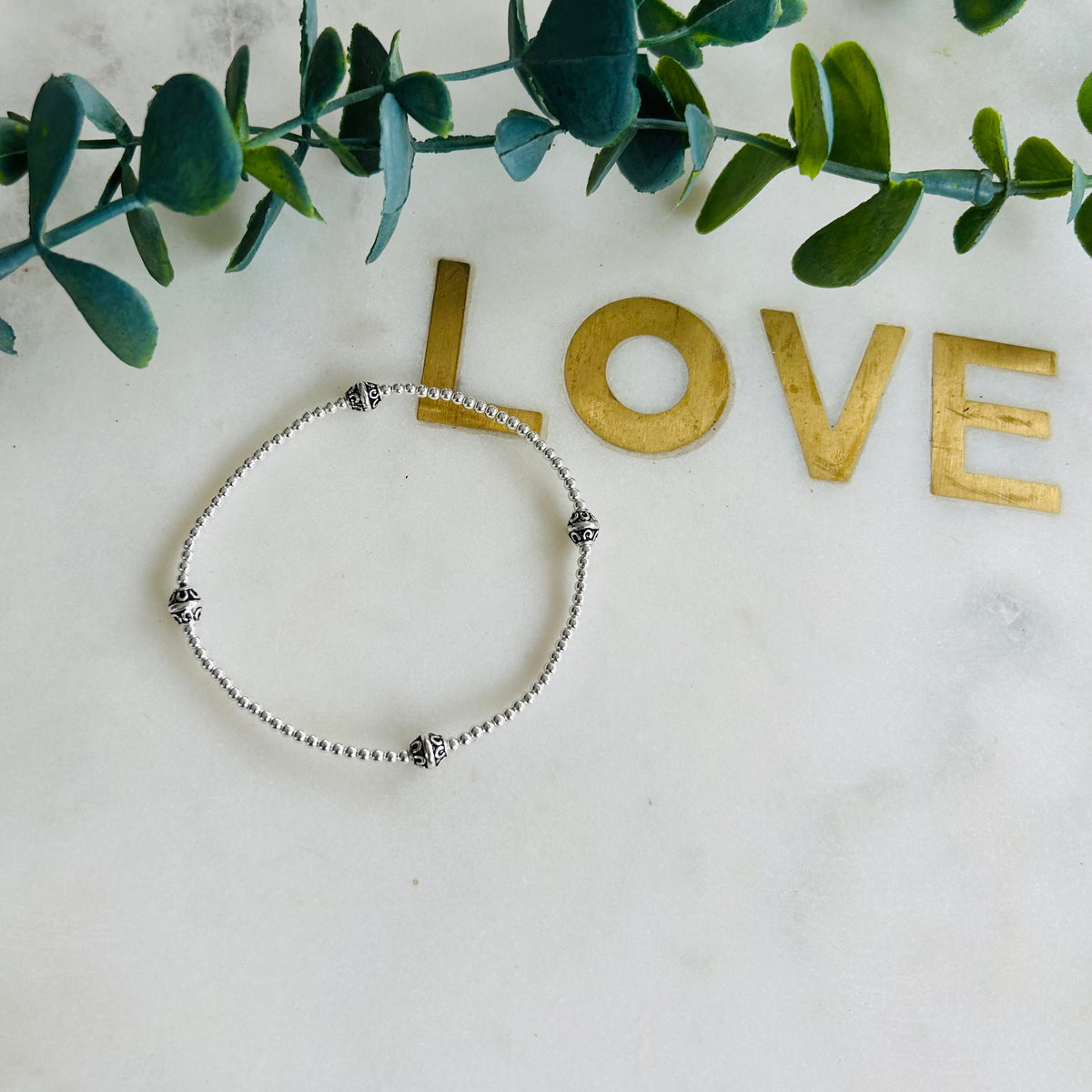 2mm & Detailed Spacer Bead Bracelet - Sterling Silver