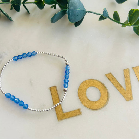 2mm & 5 Blue Sapphire Crystal Combination Bracelet - Sterling Silver