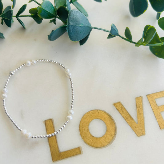 2mm & 2 Pearl Combination Bracelet - Sterling Silver