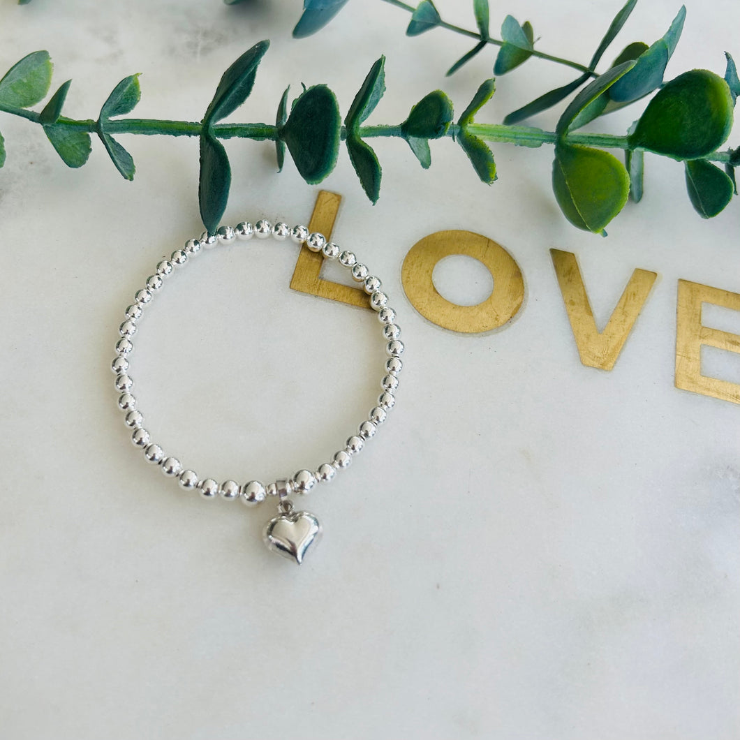 4mm Sterling Silver Puff Heart Bracelet