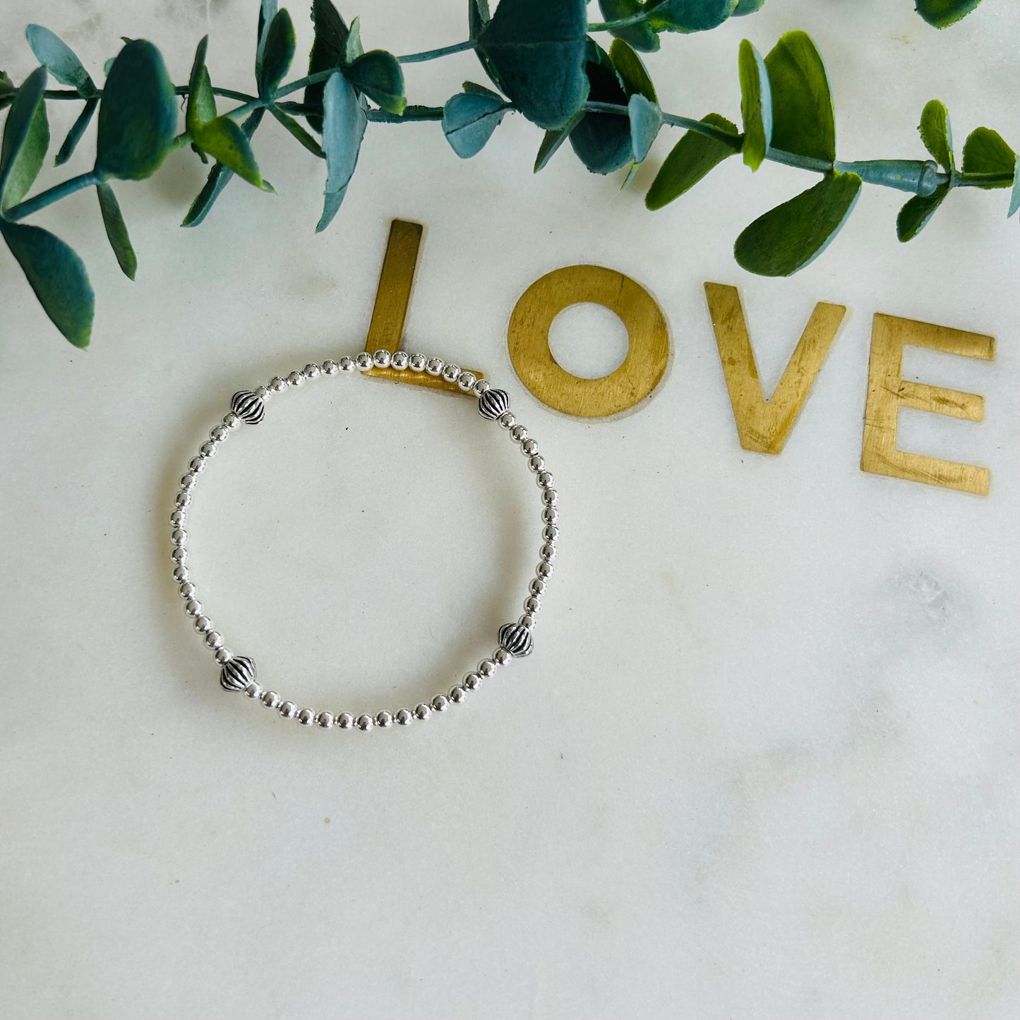 3mm & Detailed Spacer Bead Bracelet - Sterling Silver