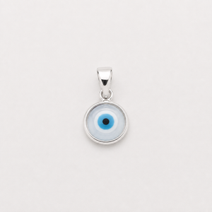 White Evil Eye Charm - Sterling Silver