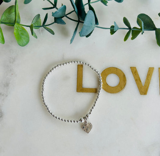 3mm Detailed Heart Bracelet - Sterling Silver