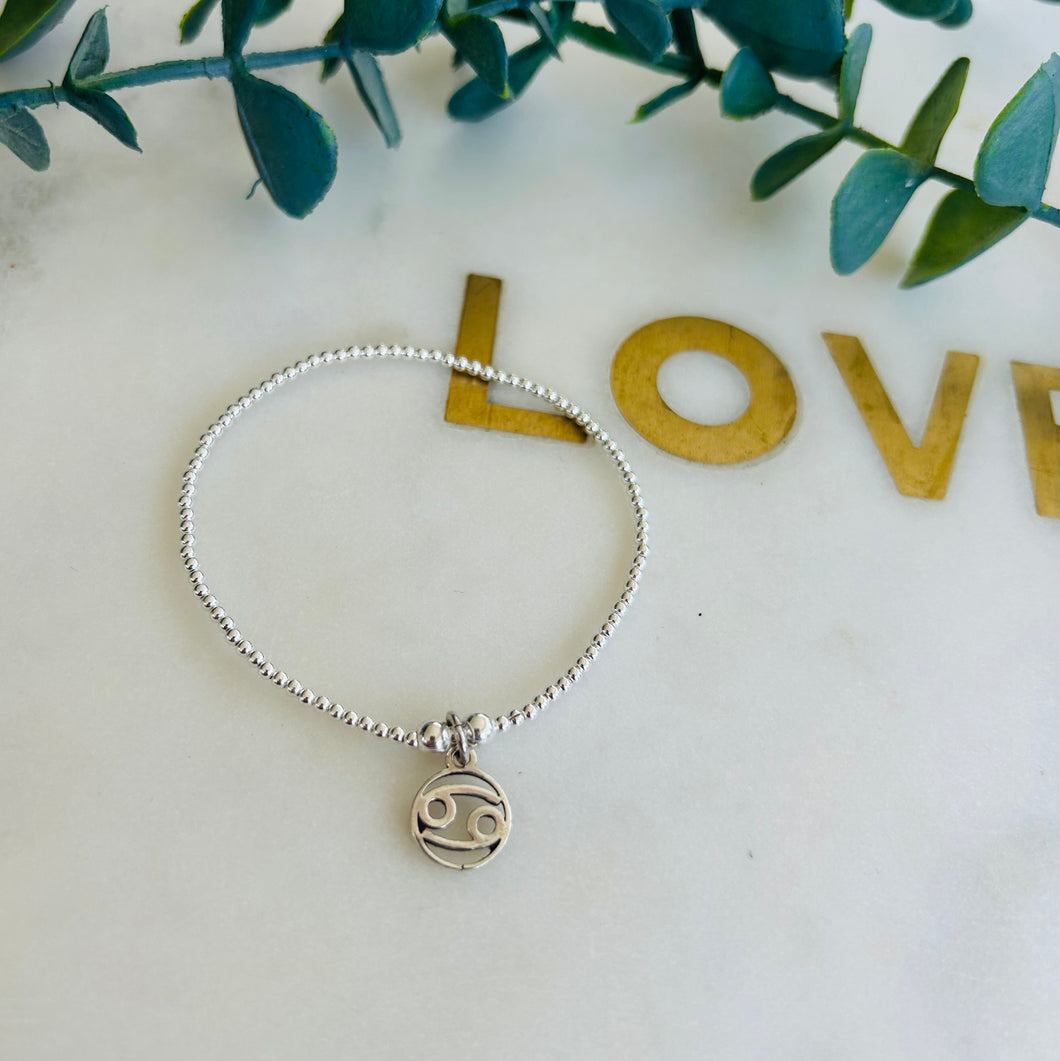 2mm Sterling Silver & Cancer Symbol Bracelet