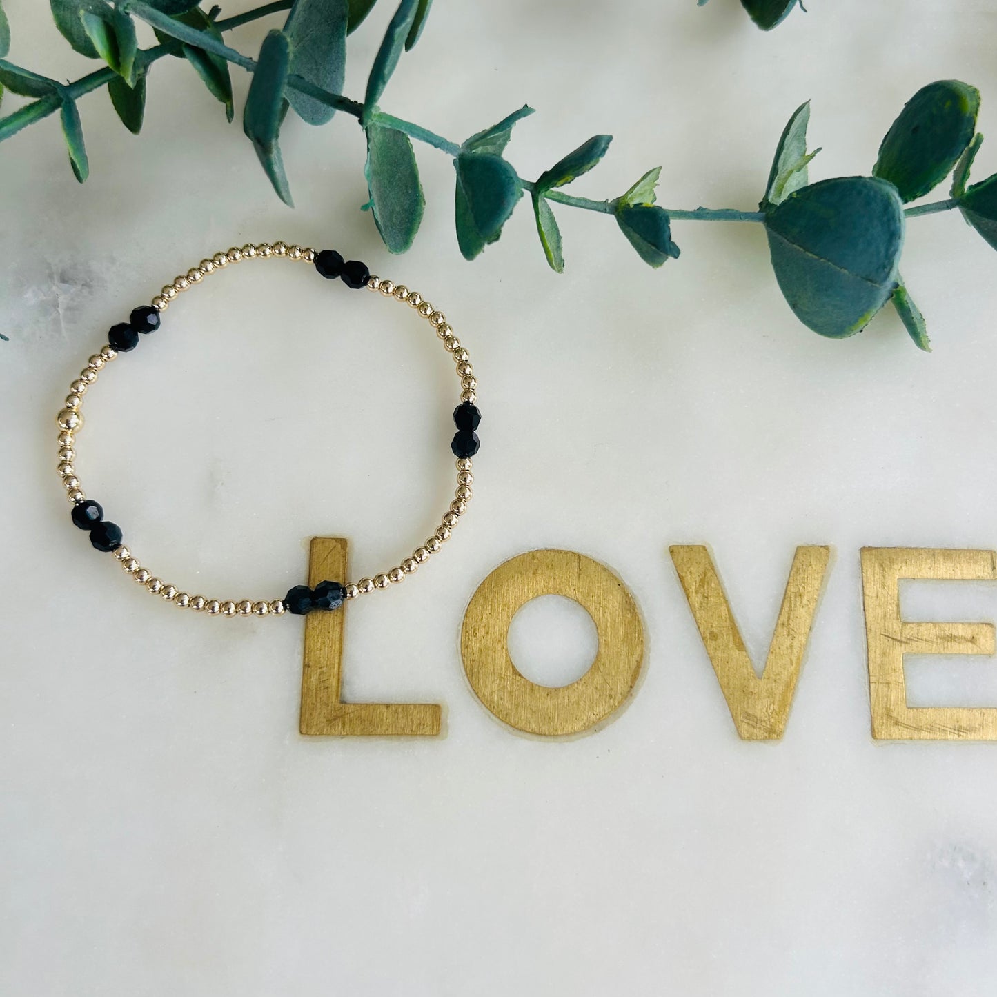 14ct 2.5mm & 2 Black Crystals Combination Bracelet - Gold Filled