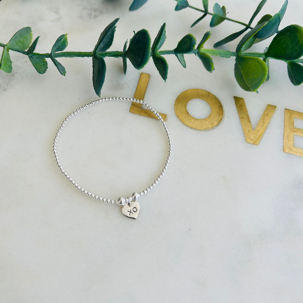 2mm Sterling Silver XO Heart Bracelet