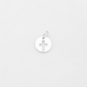 Circle with Cross Cut Out Charm - Sterling Silver