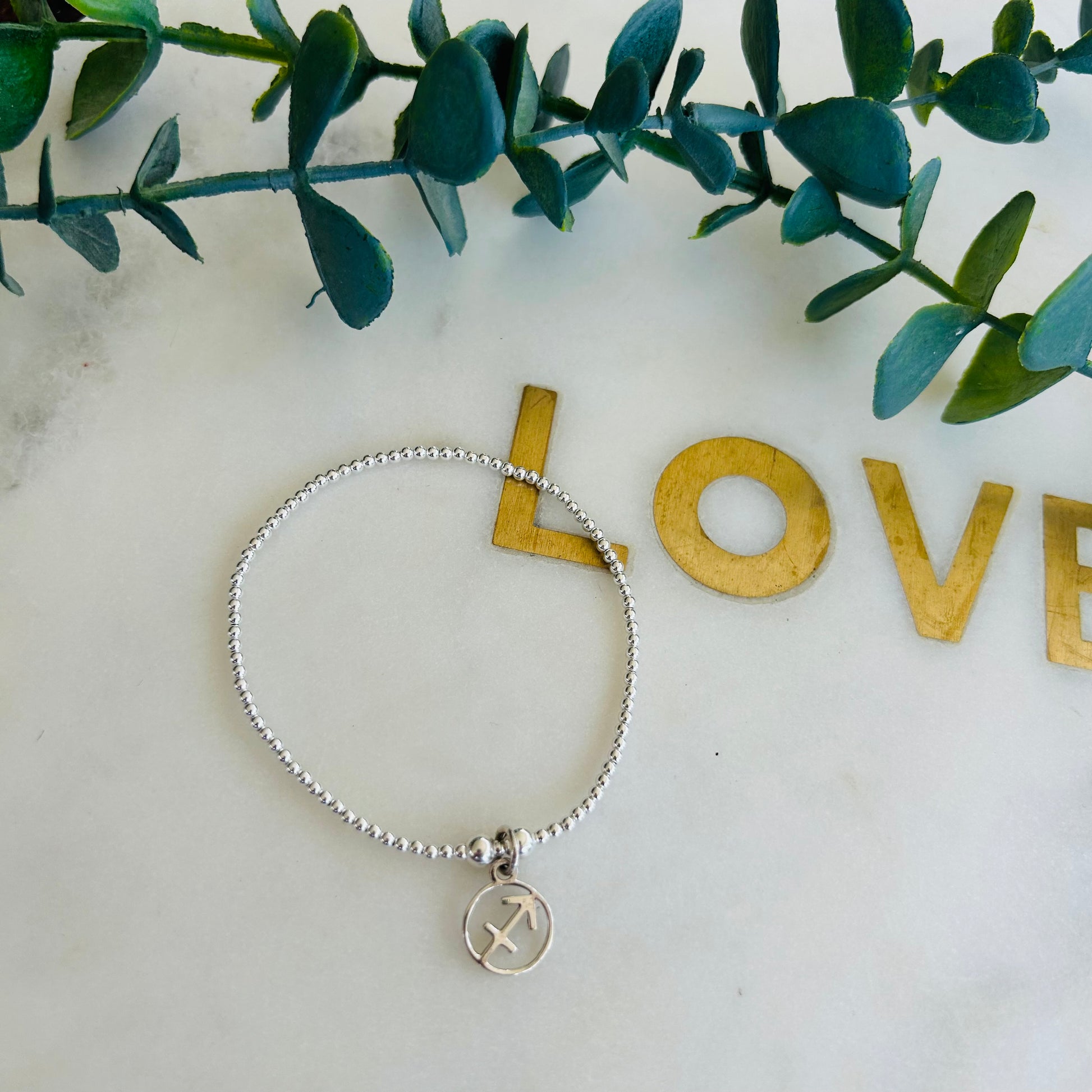 2mm & Sagittarius Symbol Bracelet - Sterling Silver