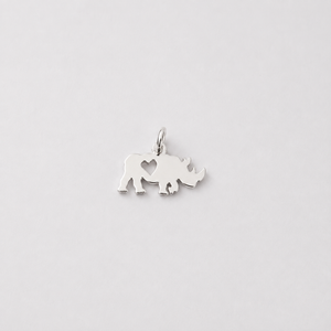 Rhino Charm with Cut Out Heart - Sterling Silver