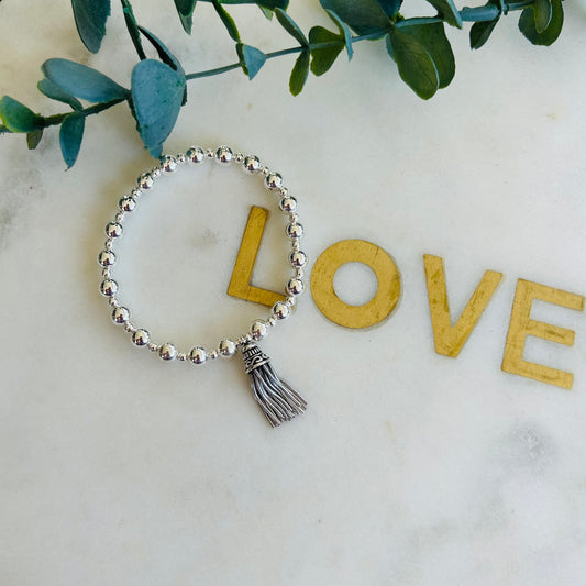 6mm & 3mm Tassel Bracelet - Sterling Silver