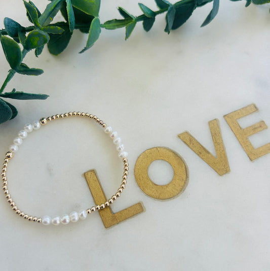 14ct 2.5mm & 5 Pearl Combination Bracelet - Gold Filled