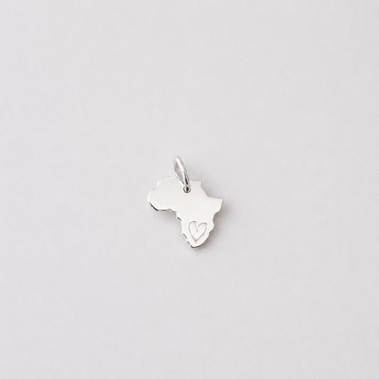 Africa with Engraved Heart Charm - Sterling Silver