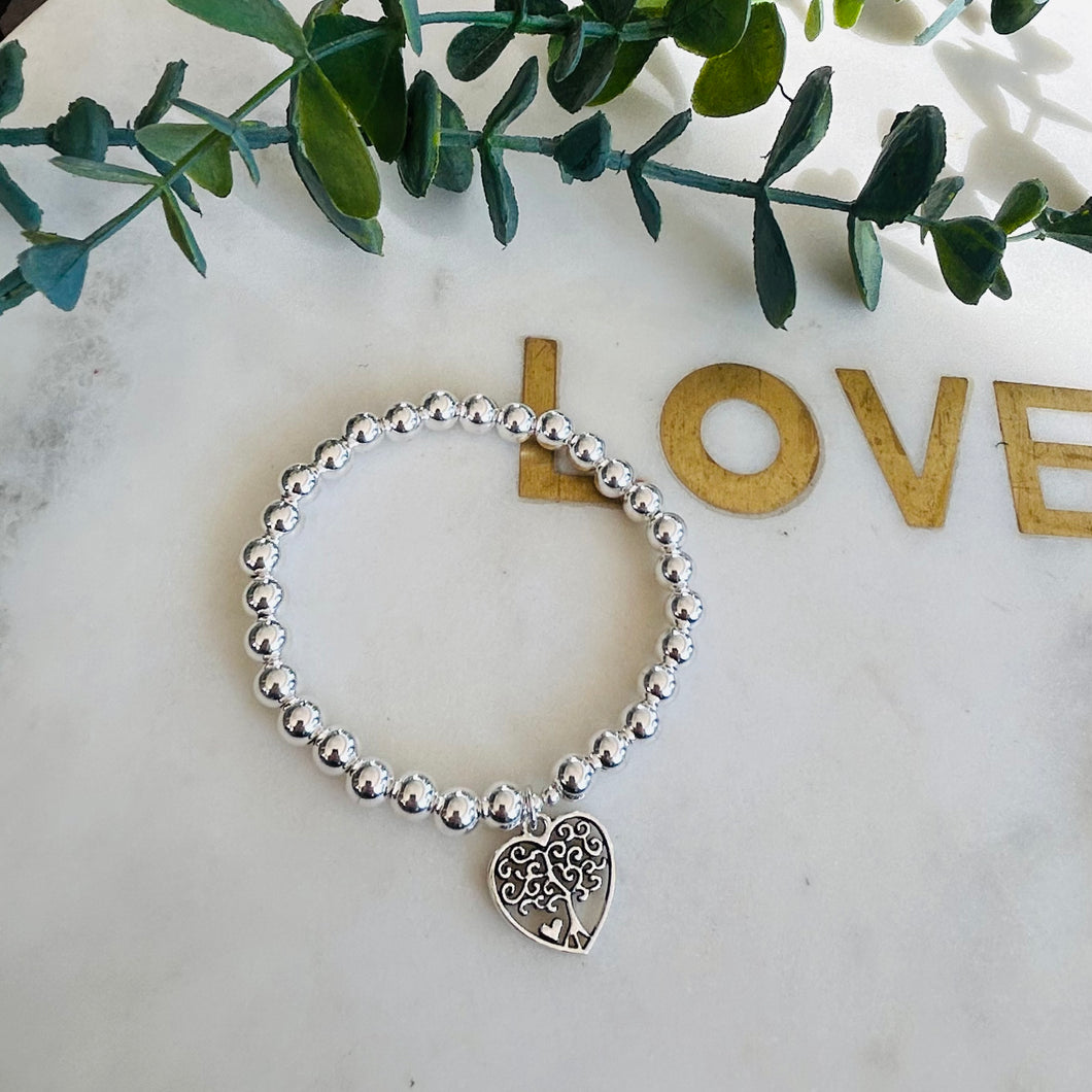 6mm Sterling Silver Tree of Life in a Heart Bracelet