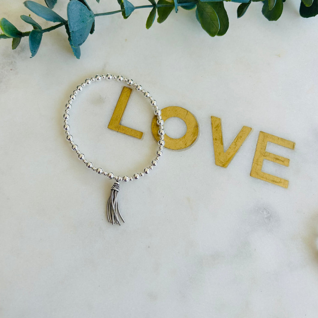 4mm & 2.5mm Sterling Silver Tassel Bracelet