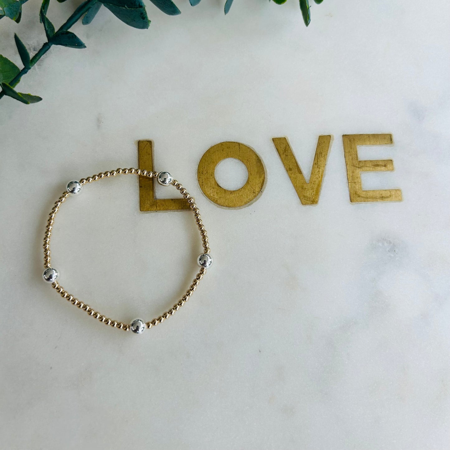 14ct 2.5mm Gold Filled & 6mm Combination Bracelet - Sterling Silver