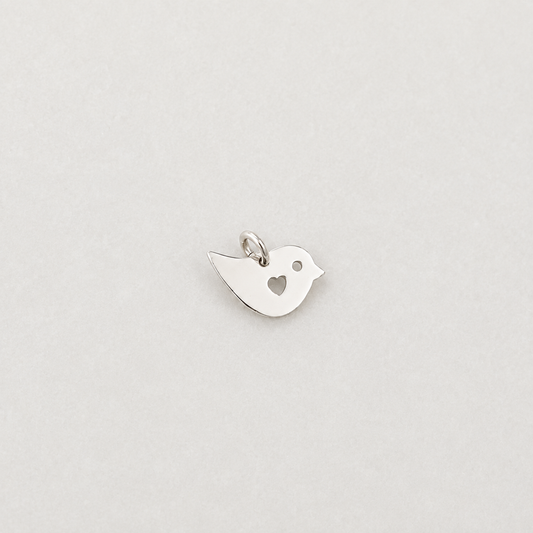 Bird with Cut Out Heart Charm - Sterling Silver