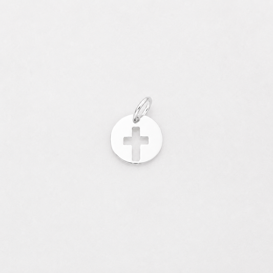 Circle with Cross Cut Out Charm - Sterling Silver
