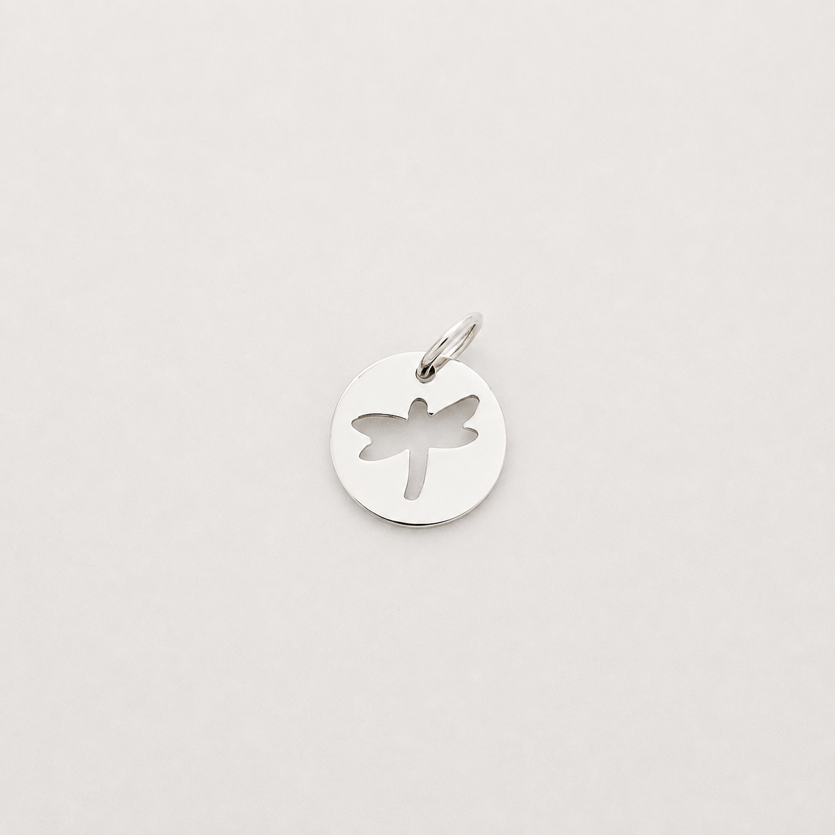 Circle with Dragonfly Cut Out Charm - Sterling Silver