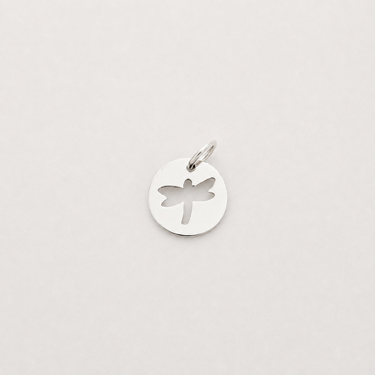 Circle with Dragonfly Cut Out Charm - Sterling Silver