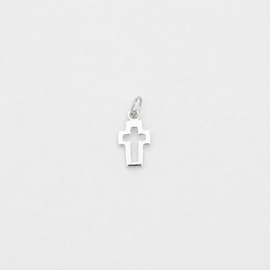 Cross Outline Charm - Sterling Silver