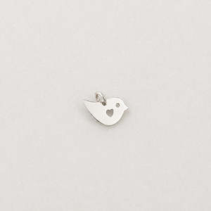 Bird with Cut Out Heart Charm - Sterling Silver