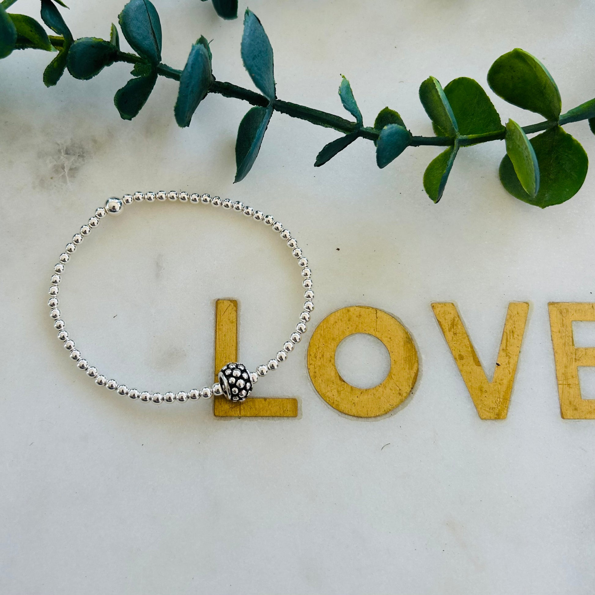 3mm Bead Bracelet with Moving Bead - Sterling Silver