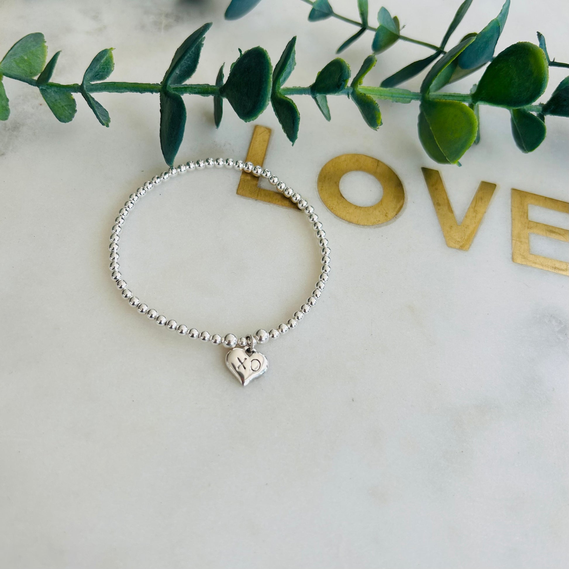 3mm XO Heart Bracelet - Sterling Silver