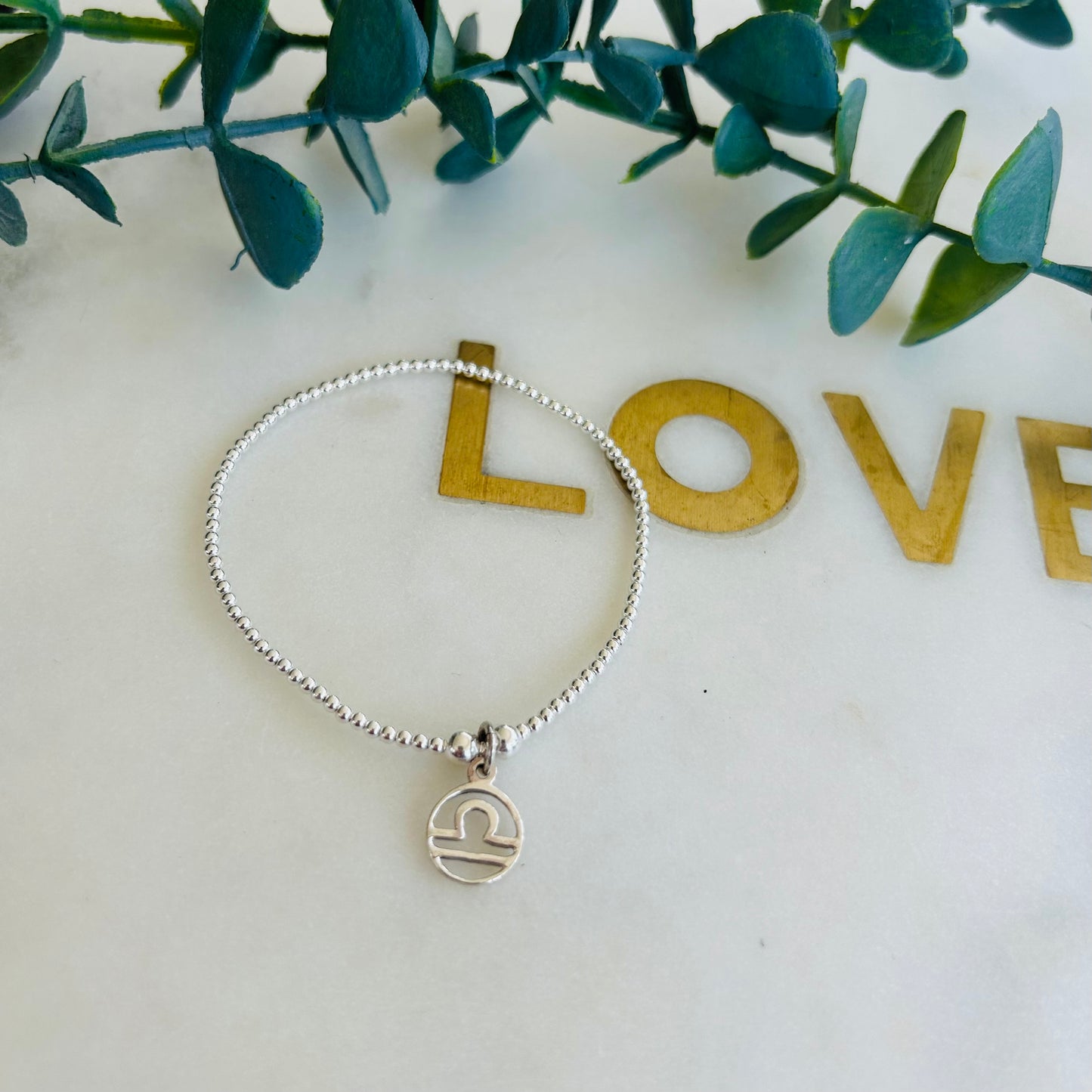 2mm & Libra Symbol Bracelet - Sterling Silver