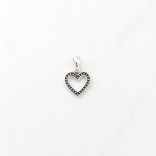 Detailed Cut Out Heart Charm - Sterling Silver