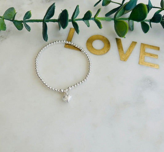 3mm Detailed Heart Bracelet - Sterling Silver