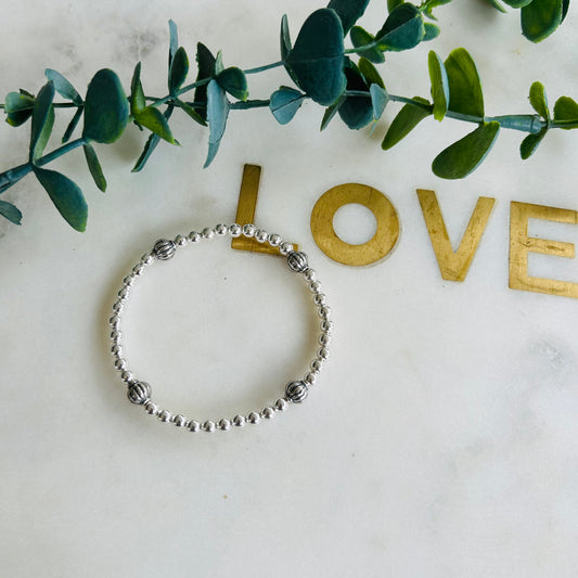 4mm & Detailed Spacer Bead Bracelet - Sterling Silver