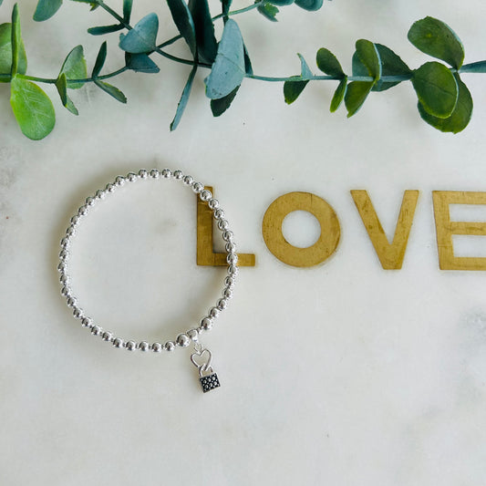 4mm Heart Lock Bracelet - Sterling Silver
