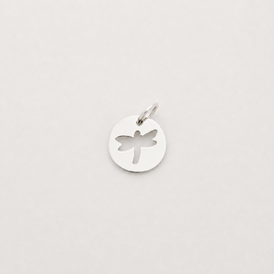 Circle with Dragonfly Cut Out Charm - Sterling Silver