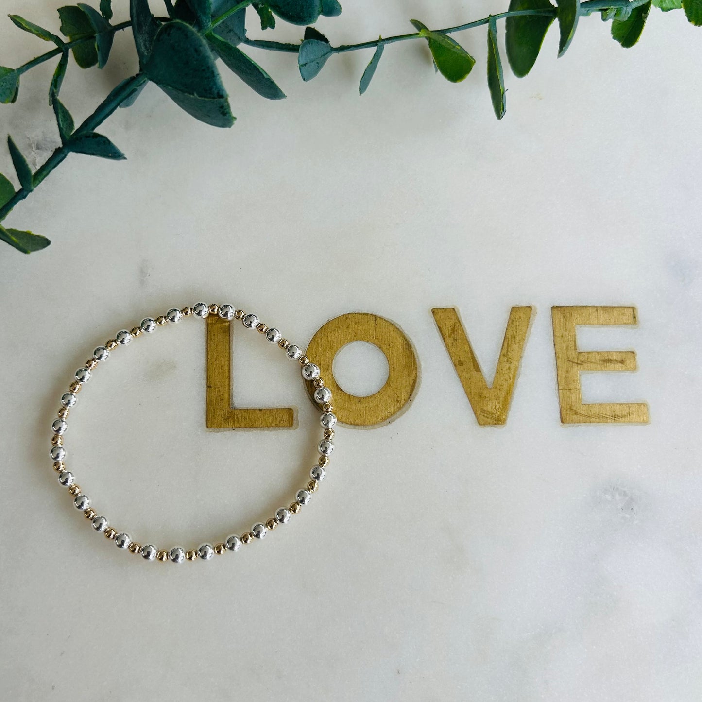14ct 2.5mm Gold Filled & 4mm Combination Bracelet - Sterling Silver