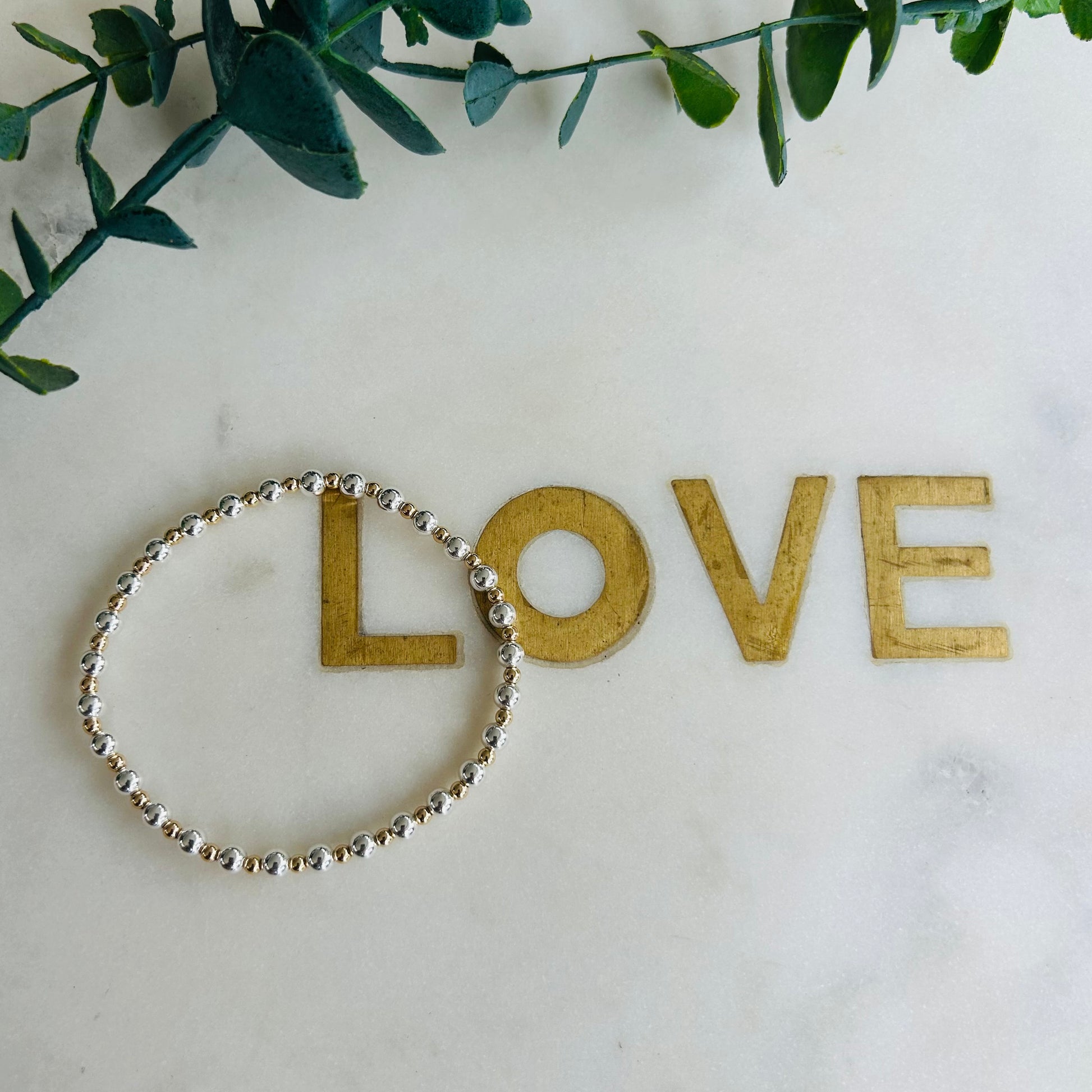 14ct 2.5mm Gold Filled & 4mm Combination Bracelet - Sterling Silver