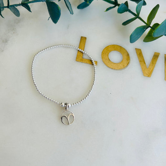 2mm & Aries Symbol Bracelet - Sterling Silver