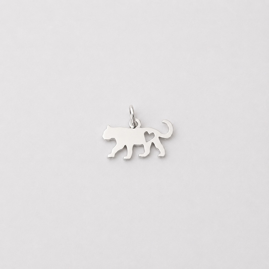 Leopard Charm with Cut Out Heart - Sterling Silver